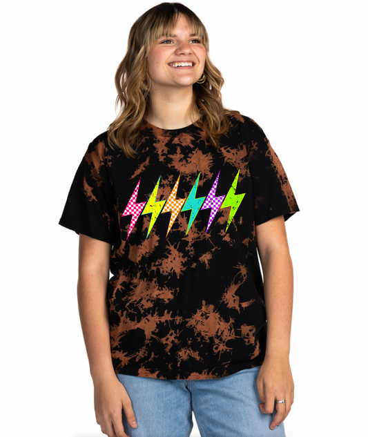 Multi Checkered Bolt Bleach Dyed T-Shirt