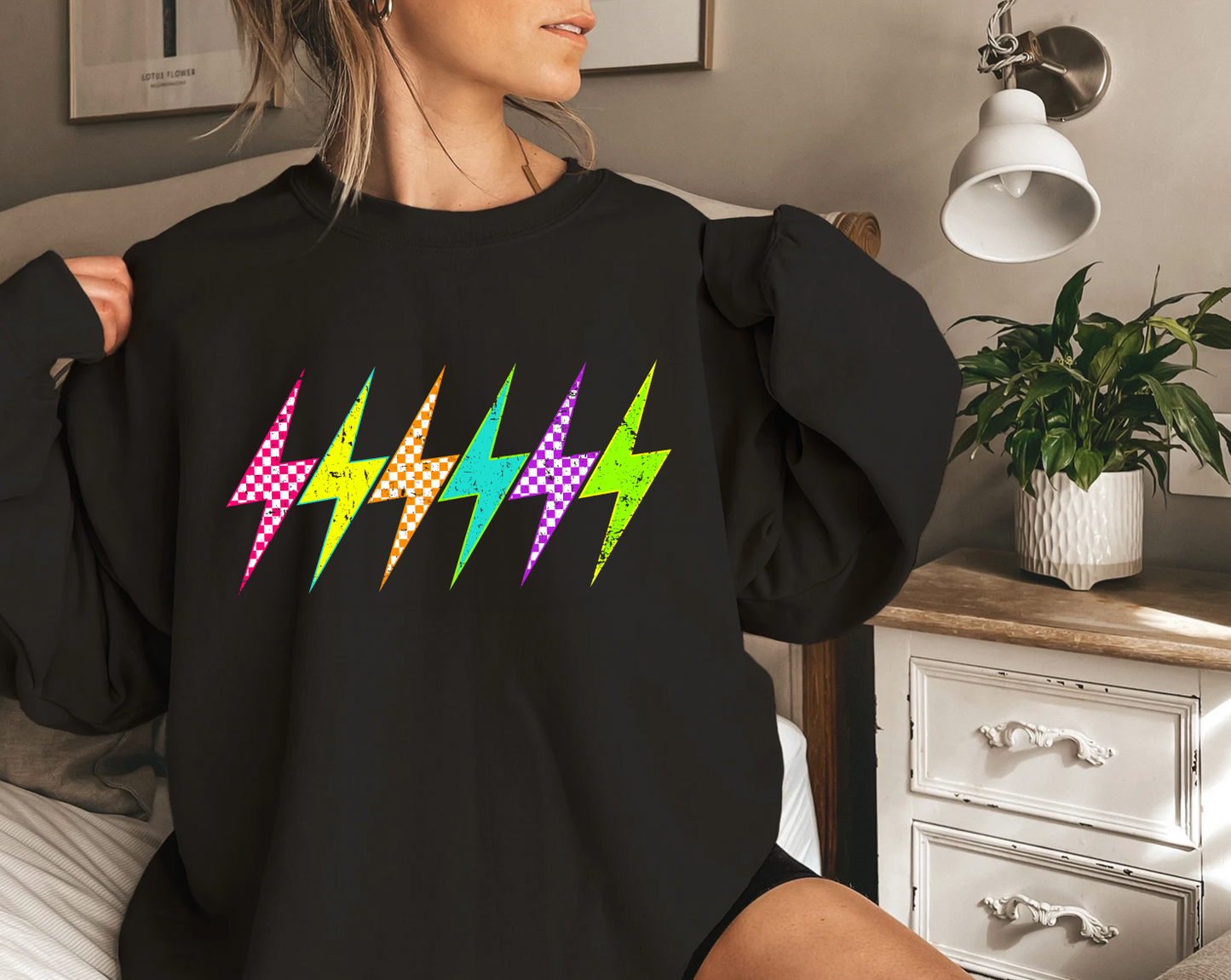 Multi Checkered Bolt Black Sweatshirt